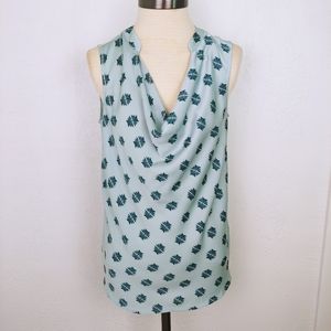 Halogen Teal Sleeveless Cowl Neck Patterned Top